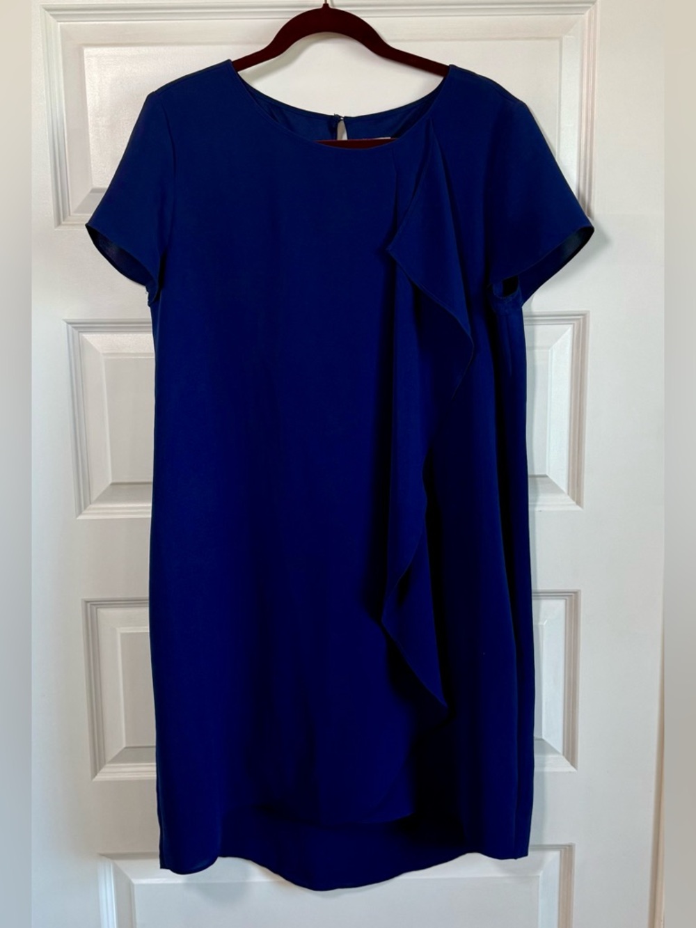 Chico's Cobalt Blue Short-Sleeve Ruffle-Front Midi Dress